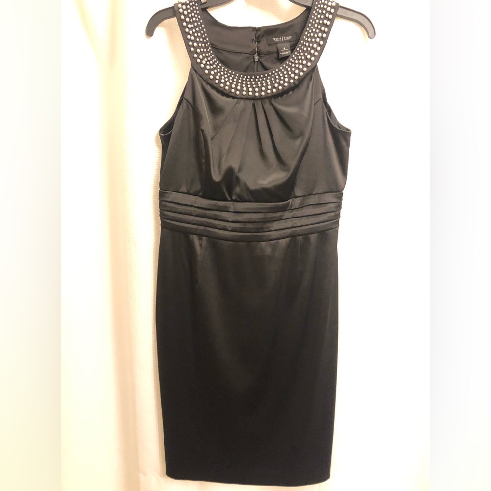 White House Black Market Black Halter Peal Neckline Gloss Satin Dress, size 8